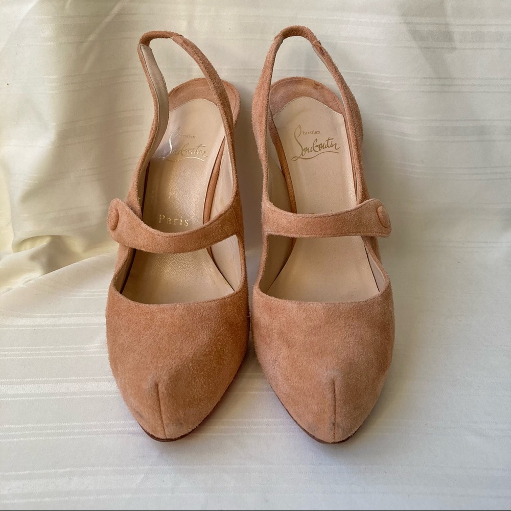 Christian Louboutin Suede MaryJane Style Pointed Toe Slingback Heels Size 10